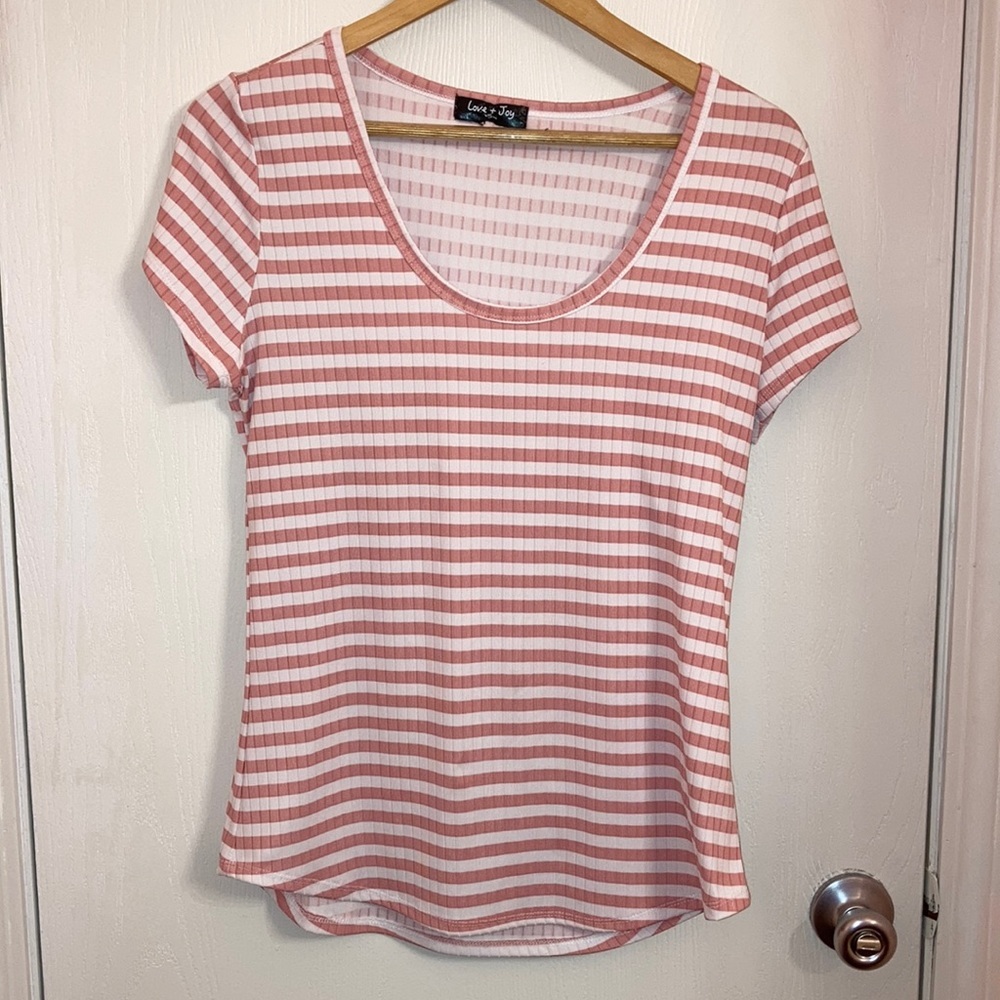 Brand new without tags pink and white horizontal stripe top